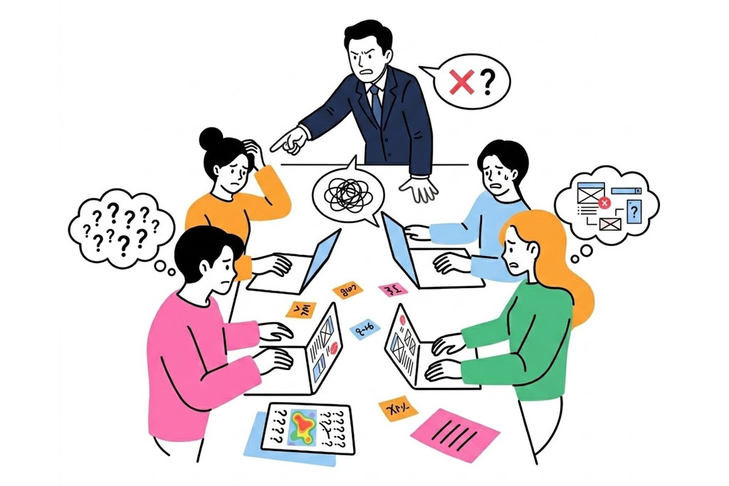 経営会議でUXの指摘を受けるシーン
